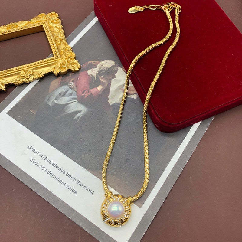 Retro White Pendant Akoya Pearl Luxury 18k Vermeil Gold Plated Necklace Earrings Jewelry Set | Mix Mix Style-Mix MIx Style