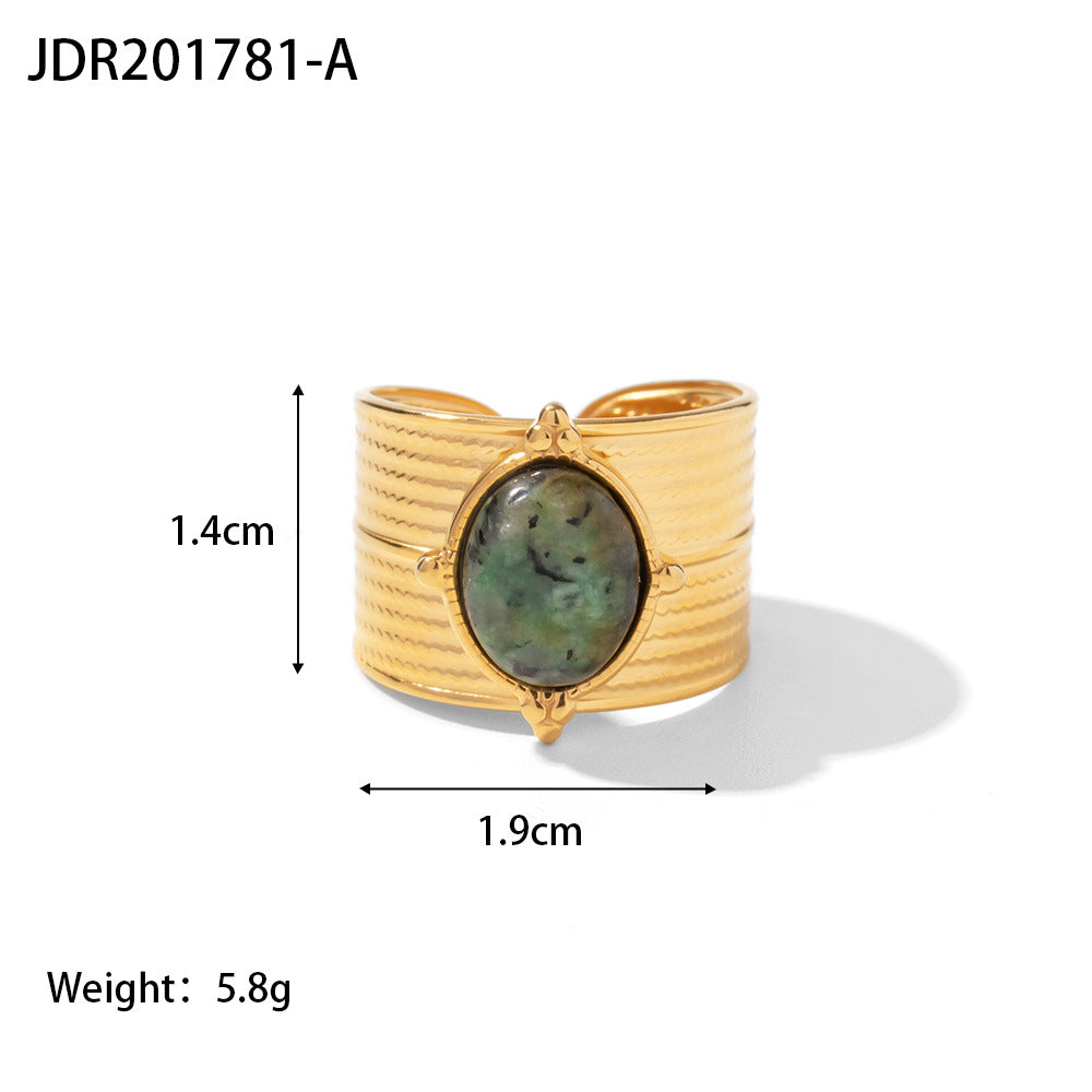 European and American retro stainless steel ring 18k gold plated ring inlaid with malachite jewelry wholesale-Mix MIx Style