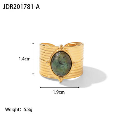 European and American retro stainless steel ring 18k gold plated ring inlaid with malachite jewelry wholesale-Mix MIx Style