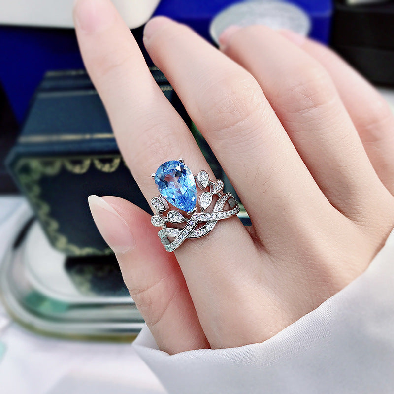 Moissanite Diamond Jewelry Ring 18K Gold Plated Blue Pear Diamond Mix Mix Style [Hot Seller]-Mix MIx Style