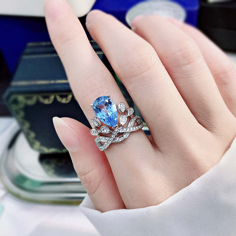 Moissanite Diamond Jewelry Ring 18K Gold Plated Blue Pear Diamond Mix Mix Style [Hot Seller]-Mix MIx Style