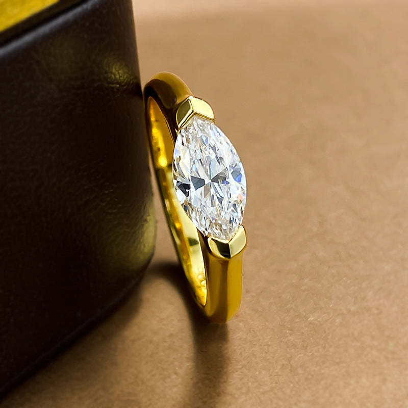 Elegant Solitarie Marquise Cut Moissanite Diamond ct 18k Vermeil Gold Plated Engagement Ring | Mix Mix Style-Mix MIx Style