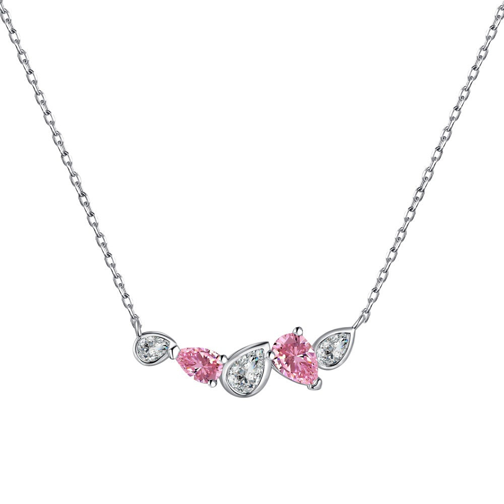 S925 sterling silver necklace female blue pink diamond water drop pear-shaped stitching design niche fashion exquisite versatile clavicle chain-Mix MIx Style