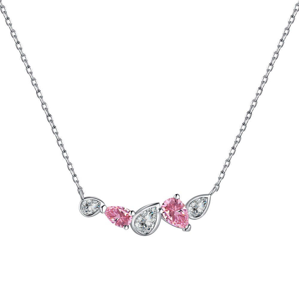 S925 sterling silver necklace female blue pink diamond water drop pear-shaped stitching design niche fashion exquisite versatile clavicle chain-Mix MIx Style