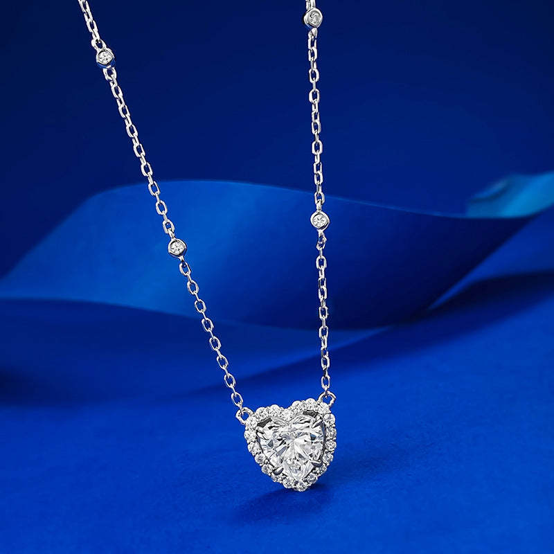 Mujing Jewelry European and American new 3ct S925 silver inlaid 8*8mm heart-shaped necklace pendant female clavicle chain for girlfriend-Mix MIx Style