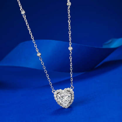 Mujing Jewelry European and American new 3ct S925 silver inlaid 8*8mm heart-shaped necklace pendant female clavicle chain for girlfriend-Mix MIx Style