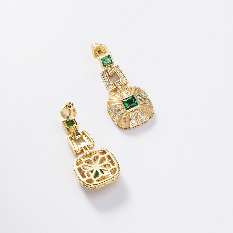 Square Dazzling Green Shaped Moissanite Diamond Luxury 18k Vermeil Gold Plated Drop Earrings | Mix Mix Style-Mix MIx Style