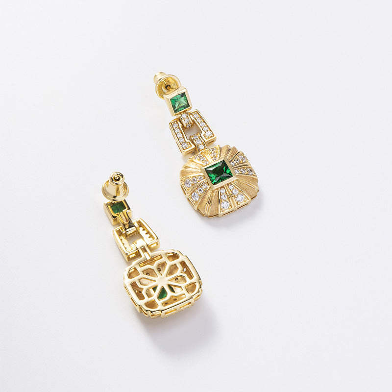 Square Dazzling Green Shaped Moissanite Diamond Luxury 18k Vermeil Gold Plated Drop Earrings | Mix Mix Style-Mix MIx Style