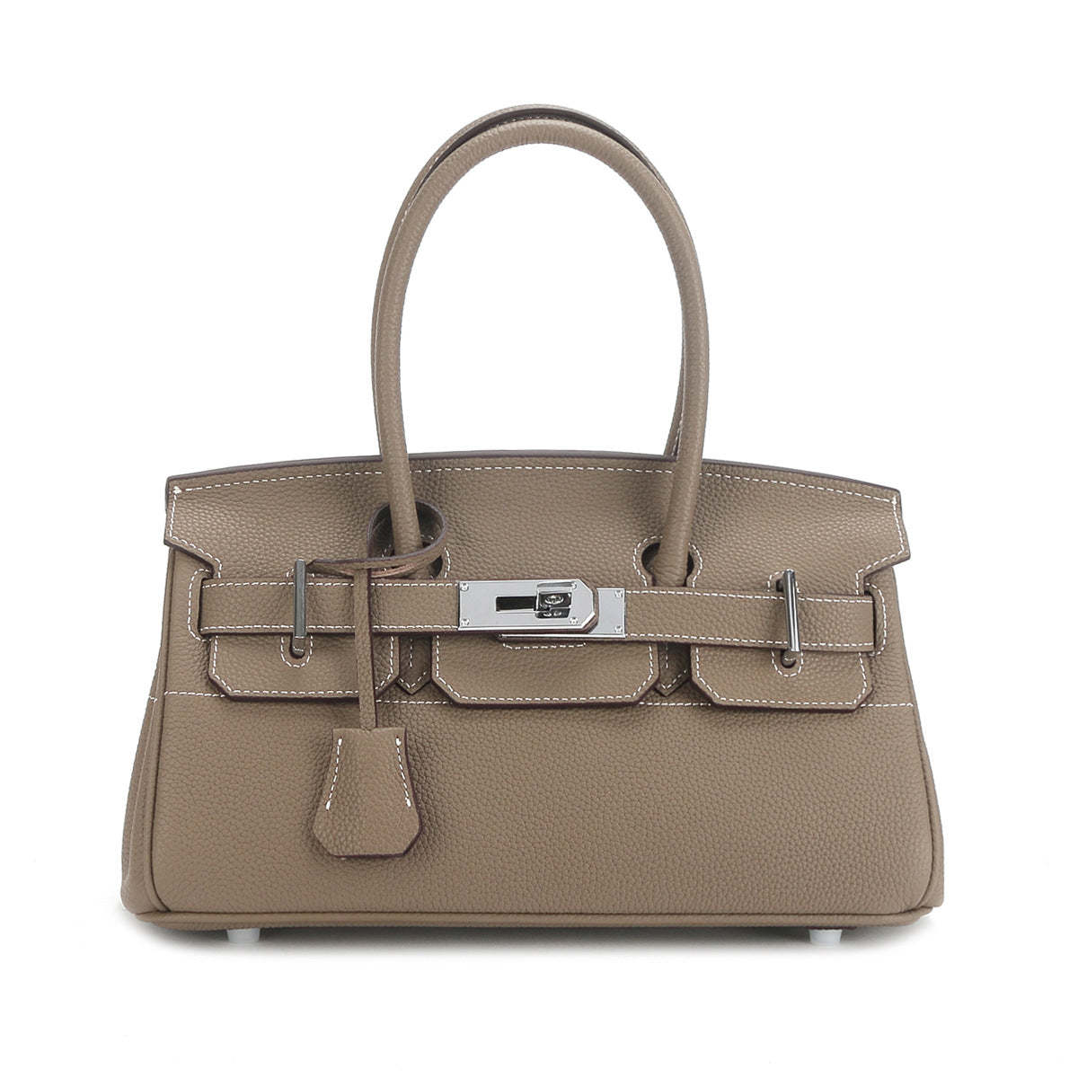 New genuine leather silver buckle platinum bag horizontal style fashionable atmosphere first layer cowhide handbag large capacity underarm shoulder bag-Mix MIx Style
