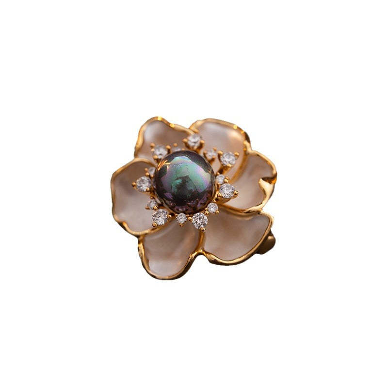 Natural Pearl Flower Brooch Women's Retro Elegant Simple Temperament Oil Drop Brooch Commuting Fashion Versatile Clothing-Mix MIx Style