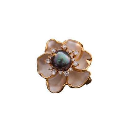 Natural Pearl Flower Brooch Women's Retro Elegant Simple Temperament Oil Drop Brooch Commuting Fashion Versatile Clothing-Mix MIx Style