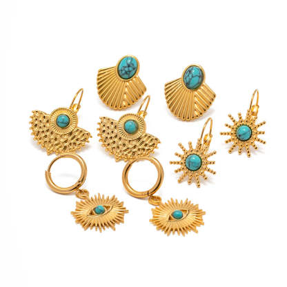 Vintage Green Natural Gem High-End 18k Gold Plated Earrings | Mix Mix Style [Hot Seller]-Mix MIx Style