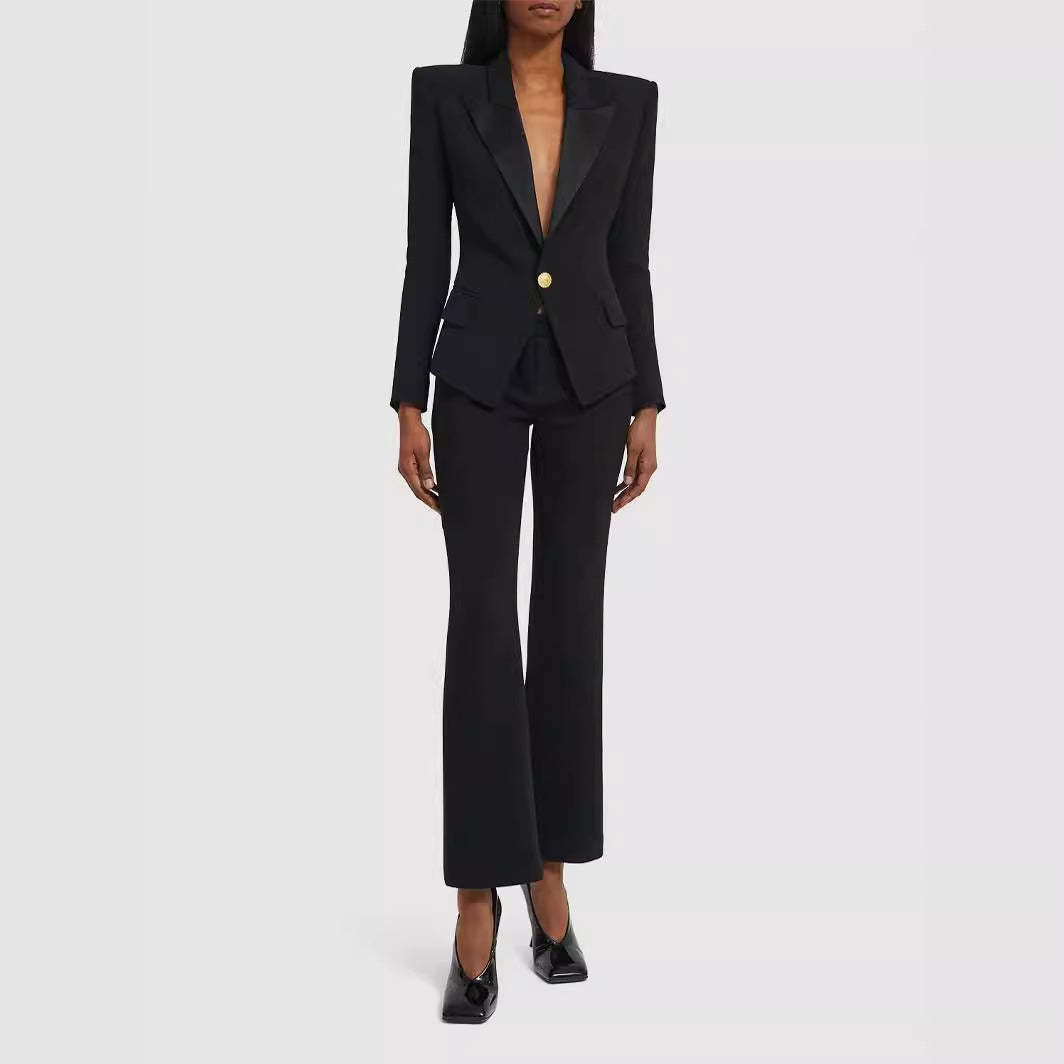 2024 Spring and Autumn new style stitching suit collar one button slim regular women's suit temperament jacket-Mix MIx Style