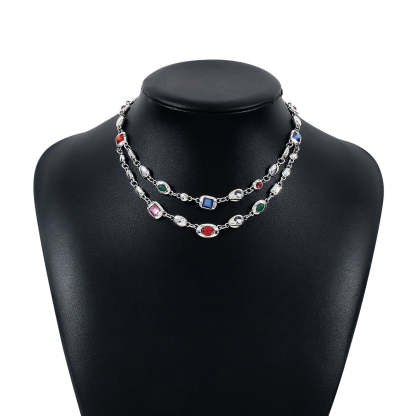 Multicolor Vintage Retro Classic Diamonds Luxury 18k Vermeil/White Gold Plated Necklace Jewelry | Mix Mix Style-Mix MIx Style