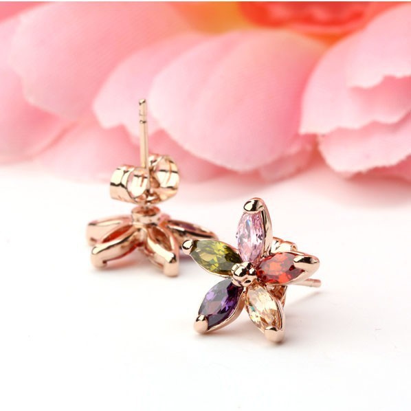 Multicolor Flowers Dainty Marquise Cut Moissanite Diamonds Elegant 18k Vermeil Gold Plated Retro Stud Earrings | Mix Mix Style-Mix MIx Style