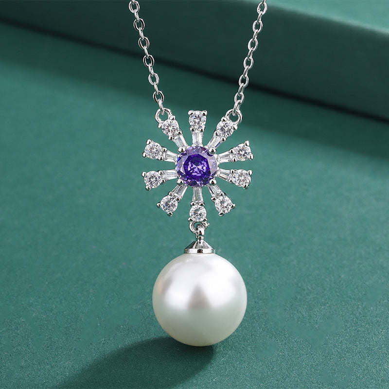 Vintage Purple Pendant Akoya Pearl Purple Diamond Luxury 18k White Gold Plated Necklace & Earring Jewelry Set | Mix Mix Style-Mix MIx Style
