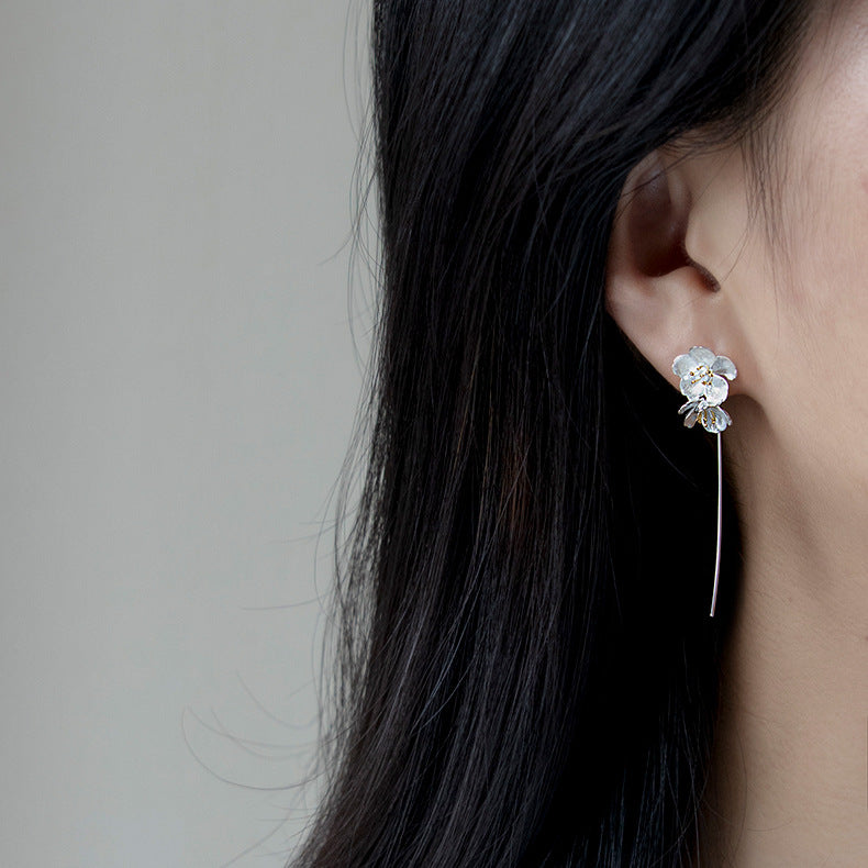 原创物色樱花季S925纯银耳饰唯美花卉长款樱花耳环银饰品批发-Mix MIx Style