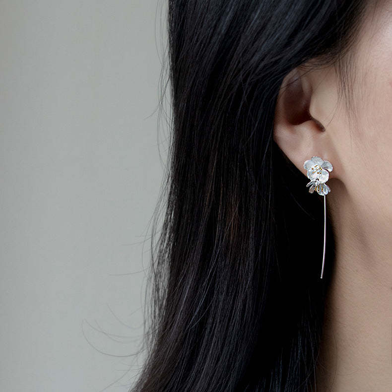 原创物色樱花季S925纯银耳饰唯美花卉长款樱花耳环银饰品批发-Mix MIx Style