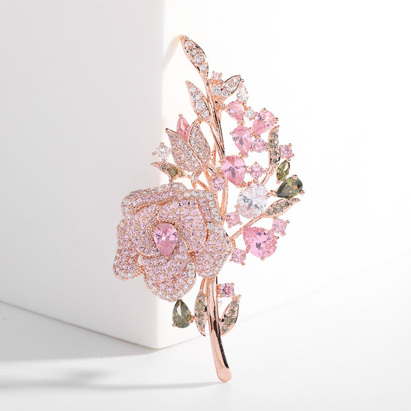 Korean heavy industry micro-encrusted zirconium corsage temperament flower zircon brooch evening dress accessories rose brooch for women-Mix MIx Style