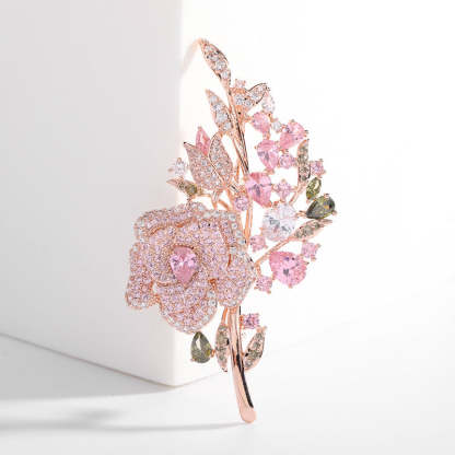 Korean heavy industry micro-encrusted zirconium corsage temperament flower zircon brooch evening dress accessories rose brooch for women-Mix MIx Style