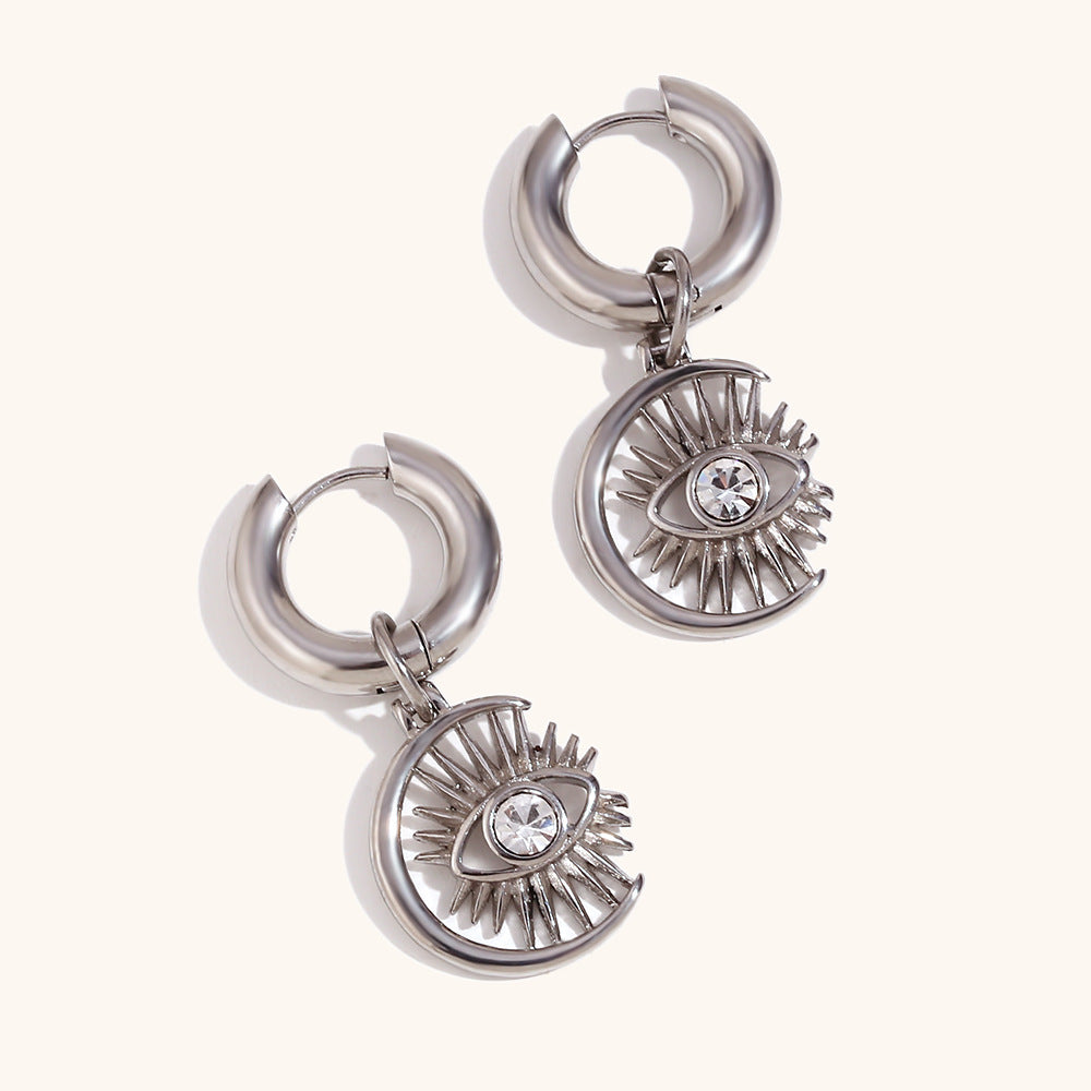 Circle Retro Devils Eyes White Diamond Vintage Elegant 18k Vermeil/White Gold Plated Necklace & Earrings Jewelry Set | Mix Mix Style-Mix MIx Style