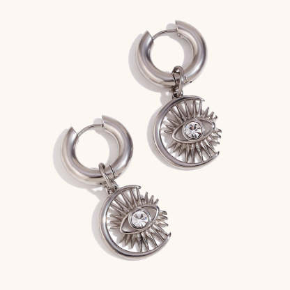 Circle Retro Devils Eyes White Diamond Vintage Elegant 18k Vermeil/White Gold Plated Necklace & Earrings Jewelry Set | Mix Mix Style-Mix MIx Style