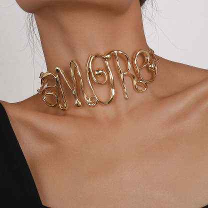 Love Vintage Exaggerated Letters Pendant Luxury 18k Vermeil Gold Plated Choker Necklace Jewelry | Mix Mix Style-Mix MIx Style
