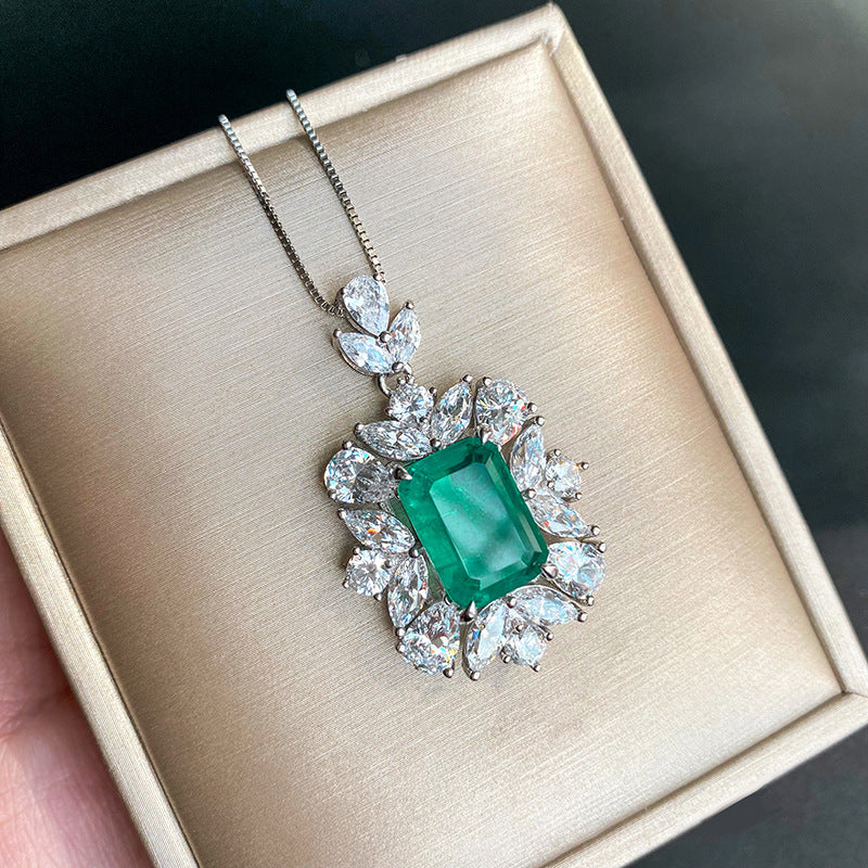 White Vintage Retro Pendant Green Emerald Cut Diamond Luxury 18k Gold Plated Necklace Earring & Ring Jewelry Set | Mix Mix Style-Mix MIx Style