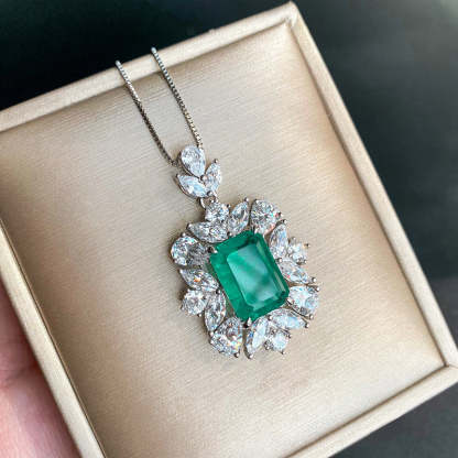 White Vintage Retro Pendant Green Emerald Cut Diamond Luxury 18k Gold Plated Necklace Earring & Ring Jewelry Set | Mix Mix Style-Mix MIx Style