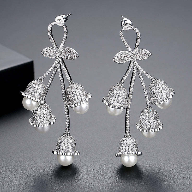 Jinse 2023 new European and American earrings for women with full diamond earrings, exaggerated sticky pearl long earrings, manufacturers wholesale and distribution-Mix MIx Style