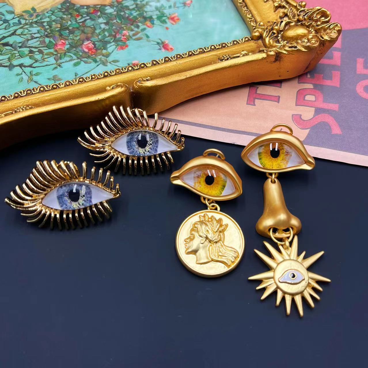 Asymmetric Devils eye Sun Luxury 18k Vermeil Gold Plated Vintage Retro Drop Earrings | Mix Mix Style-Mix MIx Style