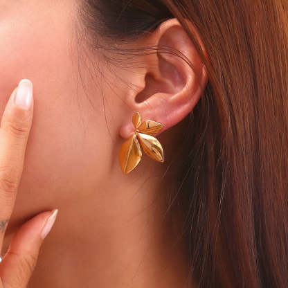 Leafs Textured Timeless Minimalist 18k Vermeil Gold Plated Vintage Retro Stud Earrings | Mix Mix Style-Mix MIx Style