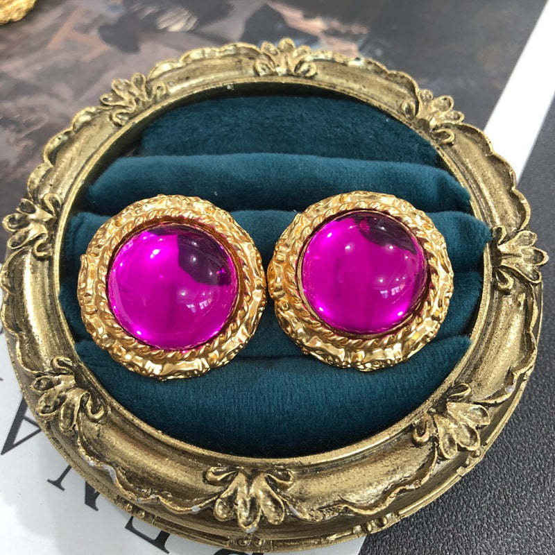 Pink - Red - Green Classic Round Moissanite Diamonds Elegant 18k Vermeil Gold Plated Stud Earrings | Mix Mix Style-Mix MIx Style