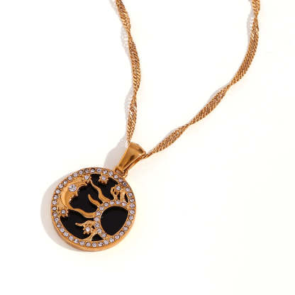 Circle Moon & Sun Retro Classic Pendant White Diamonds Luxury 18k Vermeil Gold Plated Necklace Jewelry | Mix Mix Style-Mix MIx Style