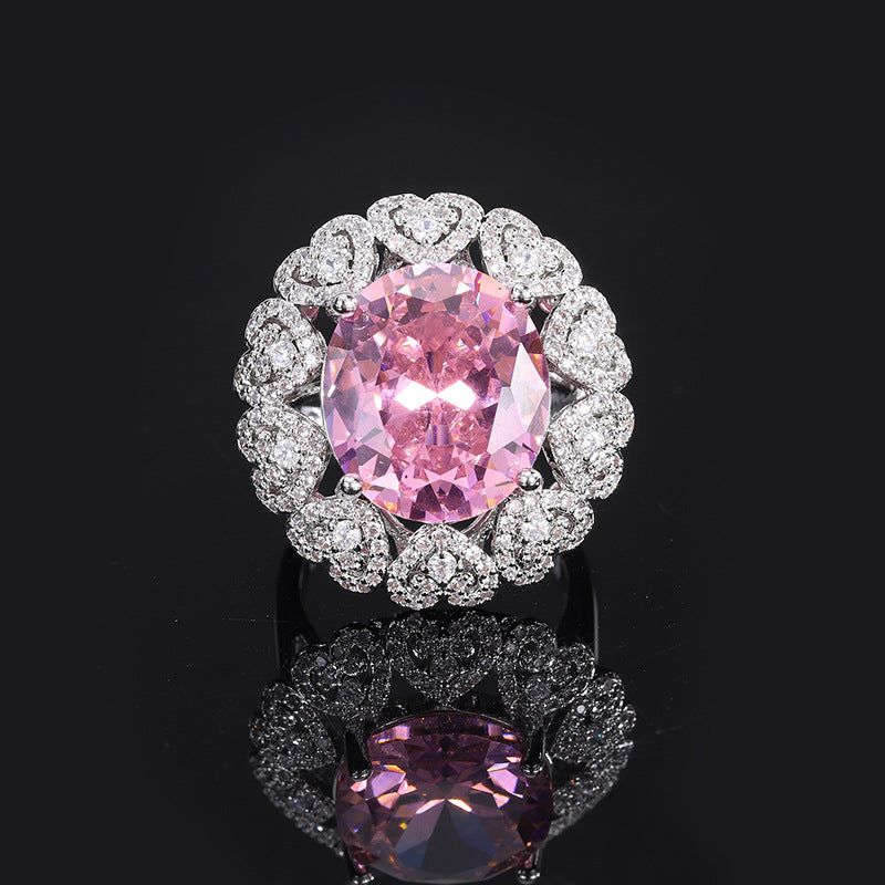 Pink & Red Vintage Classic Pendant Round Diamond Luxury 18k White Gold Plated Necklace Ring Jewelry Set | Mix Mix Style-Mix MIx Style