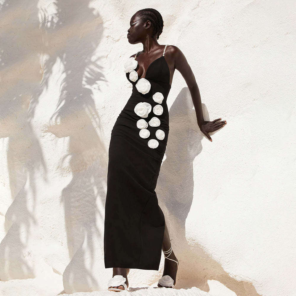 Bandage Dress Spaghetti Strap Deep V White Floral Maxi Party Dress Mix Mix Style [Hot Seller]-Mix MIx Style