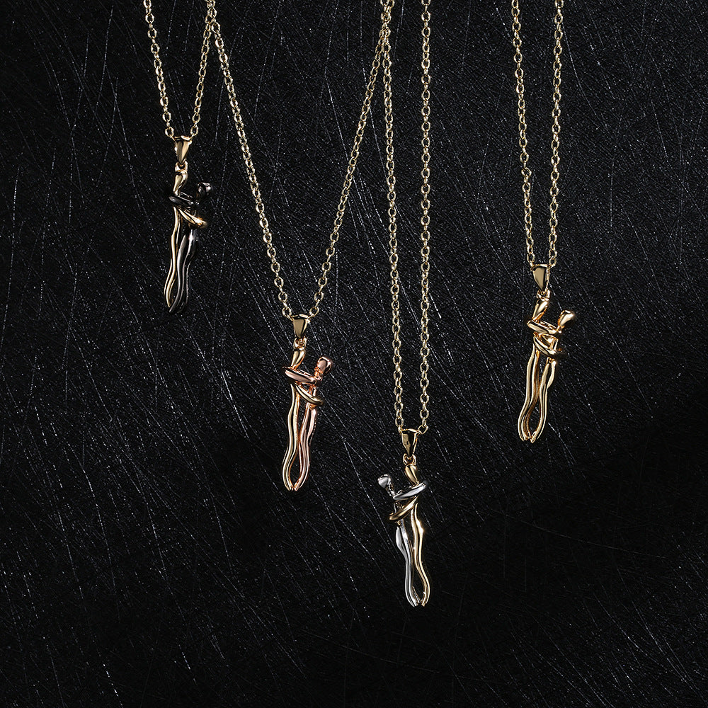 Australian and ancient cross-border supply INS niche design couple hug pendant necklace copper plated 18K gold new product in stock-Mix MIx Style