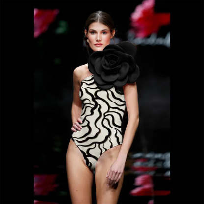 Statement Bodysuit & Swimsuit With Oversized Flower - Black | Mix Mix Style [Hot Seller]-Mix MIx Style