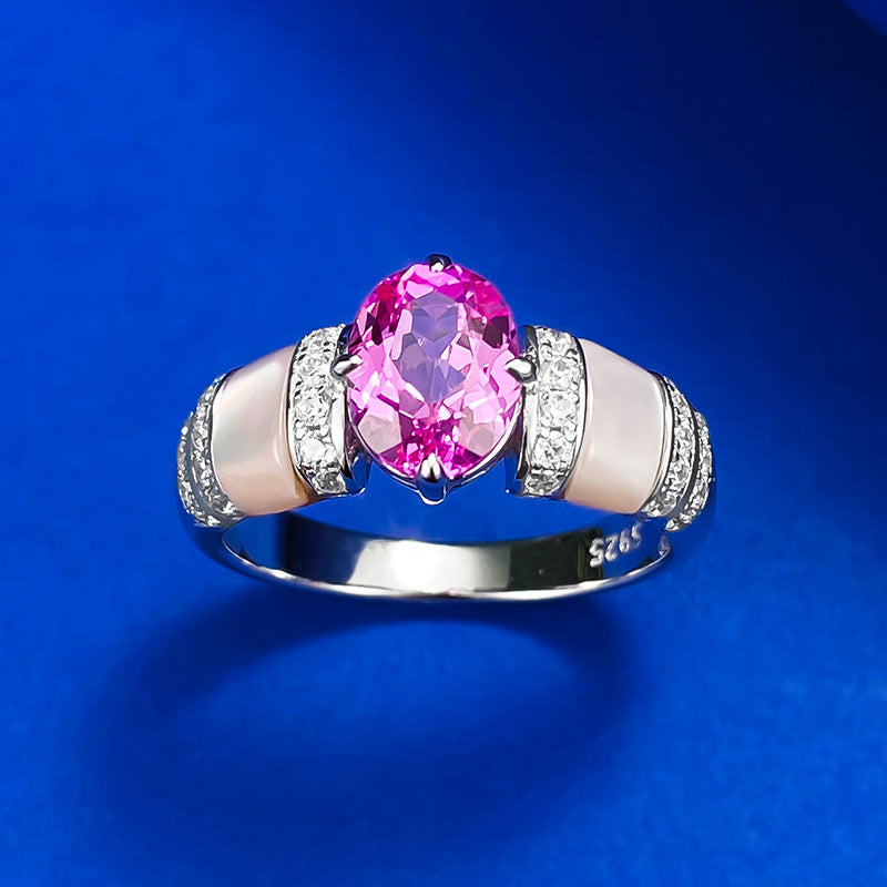 Hot selling new natural pink shell 3ct rupee red diamond ring European and American style high-end 925 sterling silver goddess versatile ring-Mix MIx Style