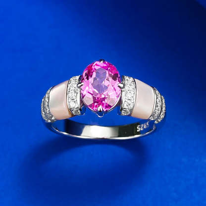 Hot selling new natural pink shell 3ct rupee red diamond ring European and American style high-end 925 sterling silver goddess versatile ring-Mix MIx Style