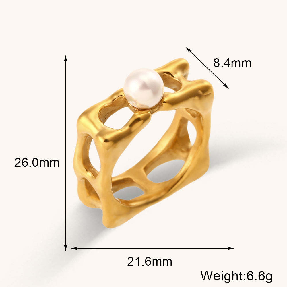 Geometric Vintage Solid White Centre Akoya Pearl Elegant 18k Vermeil Gold Plated Ring Jewelry | Mix Mix Style-Mix MIx Style
