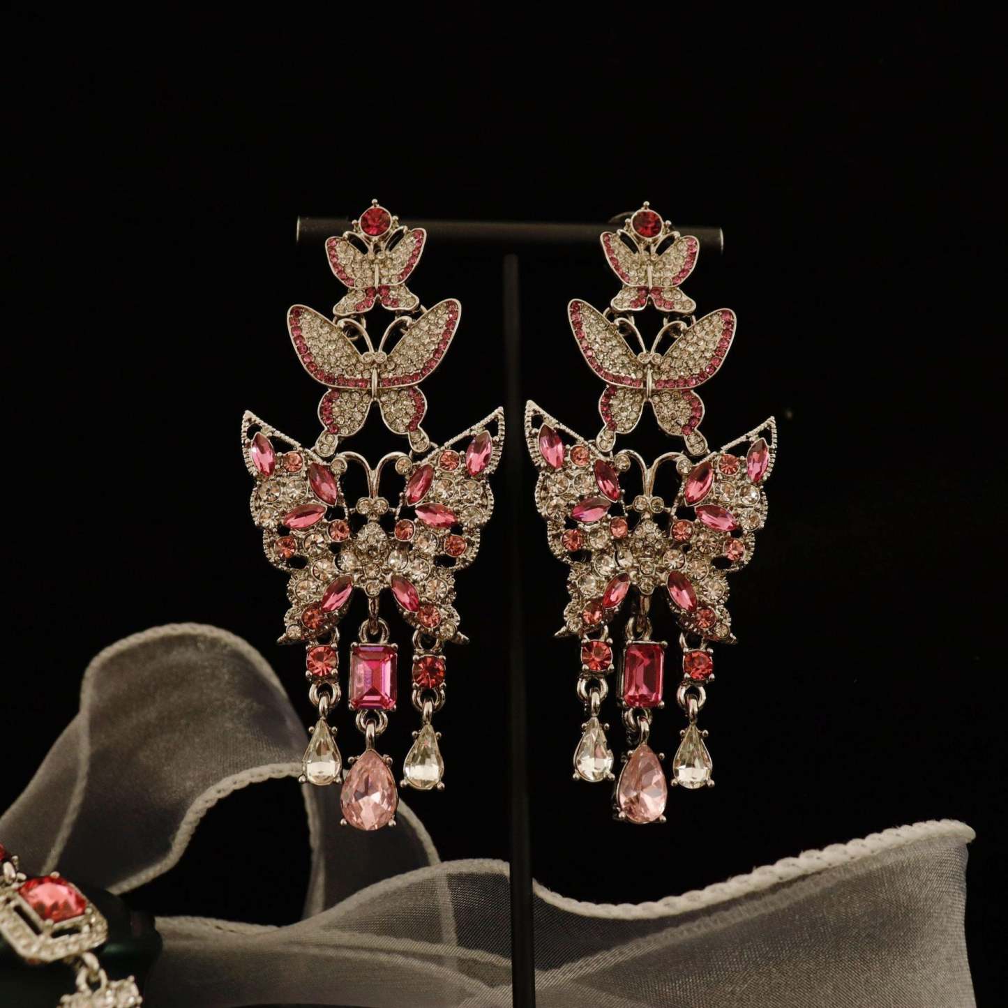 Pink Big Butterfly Retro Classic Pendant Cushion Cut Diamonds Luxury 18k Gold Plated Necklace & Drop Earrings Jewelry Set | Mix Mix Style-Mix MIx Style