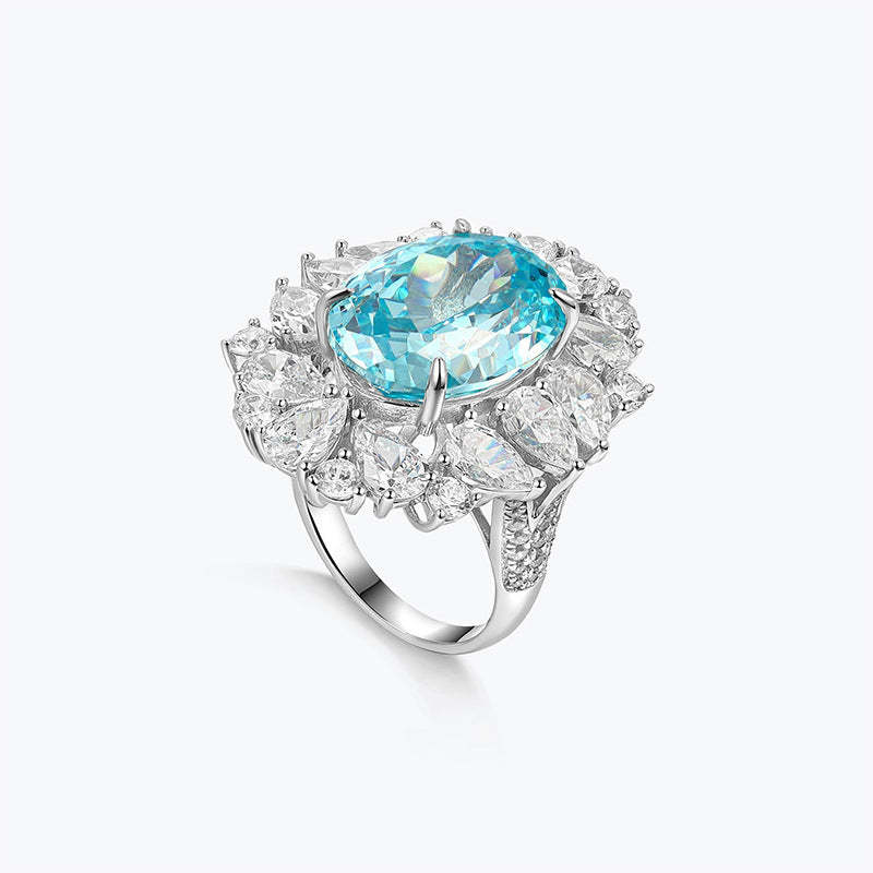 Sky Blue Pear & Oval Cut Moissanite Diamond High-End 18k White Gold Engagement Ring | Mix Mix Style-Mix MIx Style