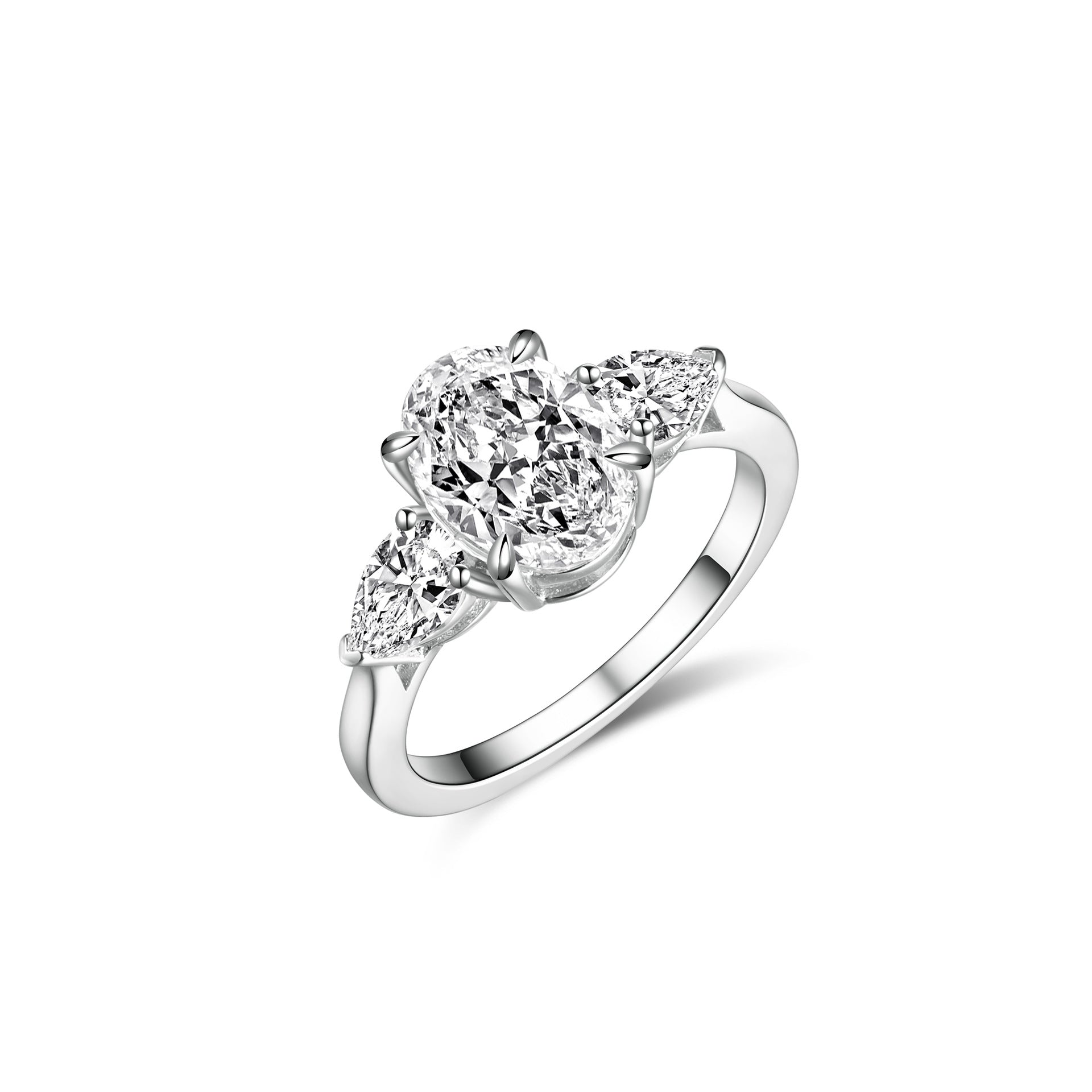 925 silver HW three-stone 2.5ct oval diamond ring egg-shaped ice flower cut high carbon diamond wedding ring light luxury high-end ring female-Mix MIx Style