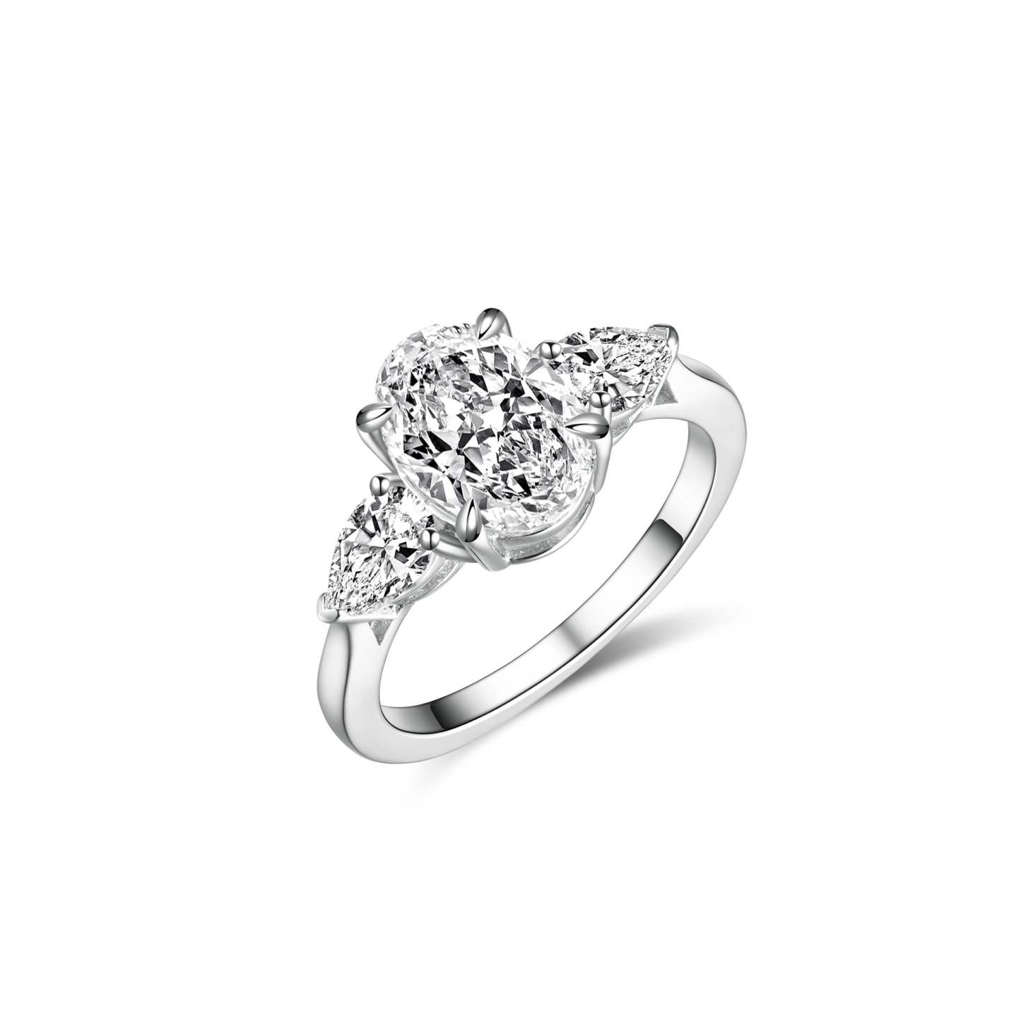 925 silver HW three-stone 2.5ct oval diamond ring egg-shaped ice flower cut high carbon diamond wedding ring light luxury high-end ring female-Mix MIx Style