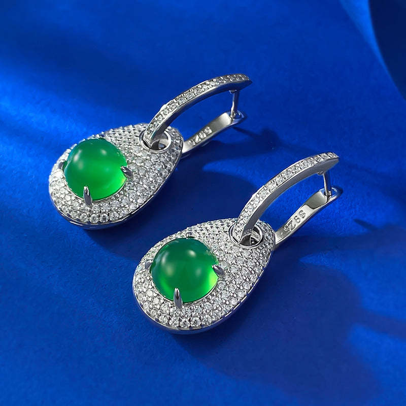Green & White Zipper Shaped Timeless Moissanite Diamonds Elegant 18k White Gold Plated Drop Earrings | Mix Mix Style-Mix MIx Style