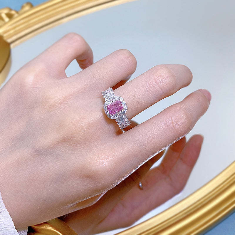 Pink Radiant Cut Diamonds 3ct 18k White Gold Plated Engagement Ring | Mix Mix Style-Mix MIx Style