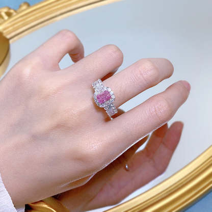 Pink Radiant Cut Diamonds 3ct 18k White Gold Plated Engagement Ring | Mix Mix Style-Mix MIx Style
