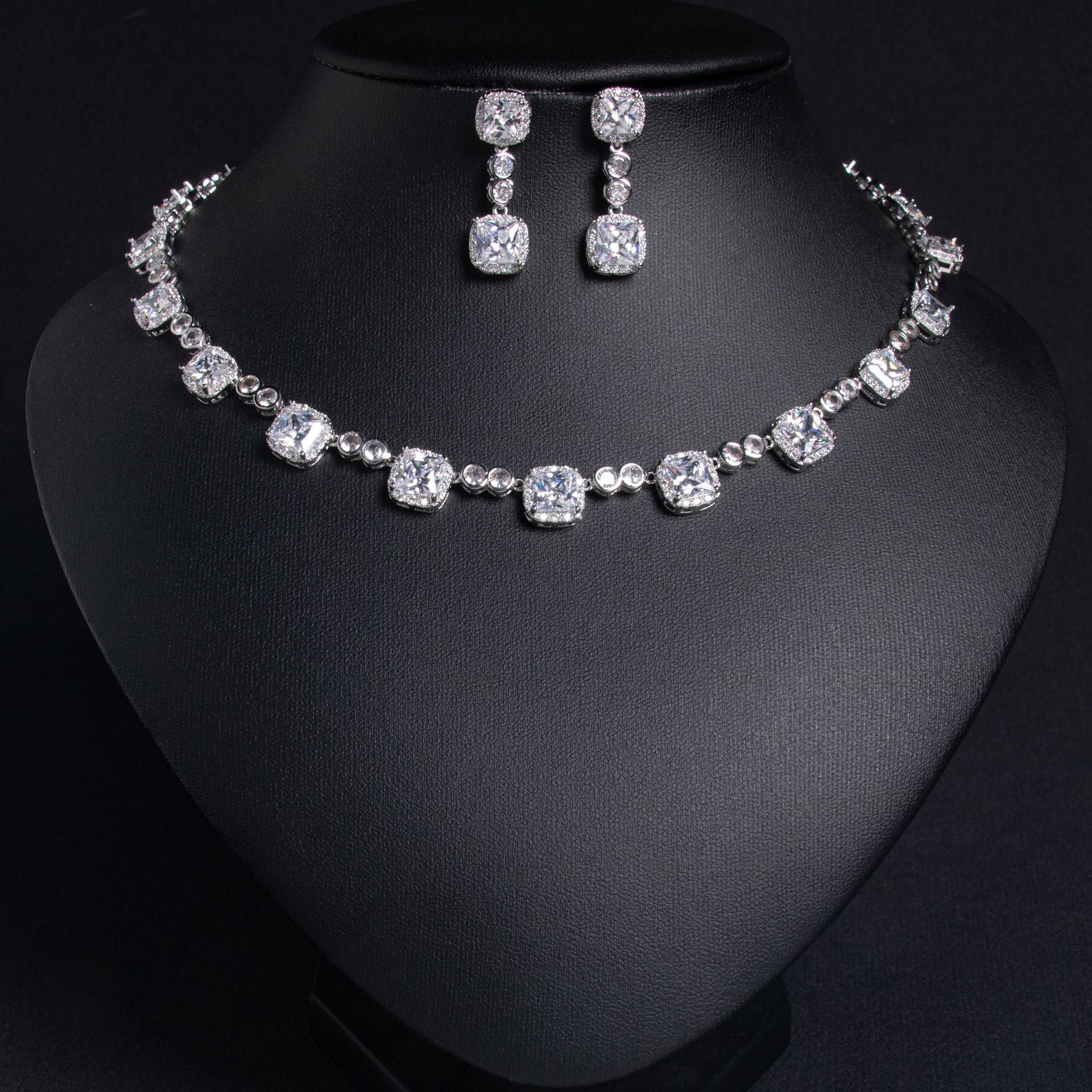 Cross-border hot-selling high-end simple bridal zircon necklace earrings fairy suit wedding dress accessories dinner jewelry-Mix MIx Style