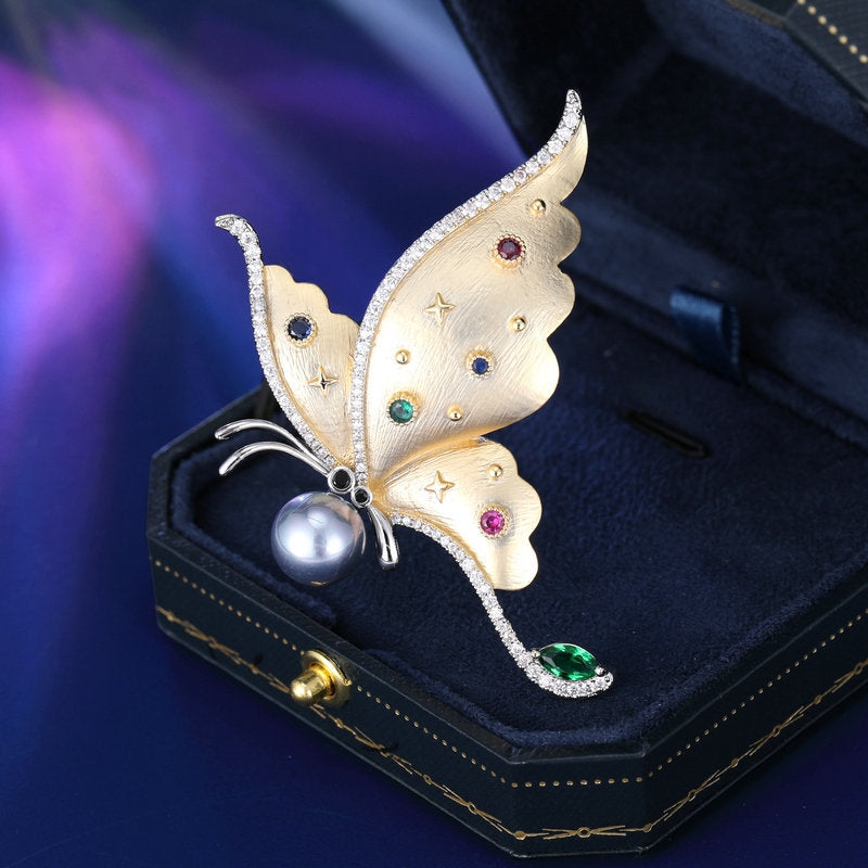 New style niche high-grade insect corsage accessories for women multi-purpose waist anti-exposure pin pearl butterfly brooch-Mix MIx Style